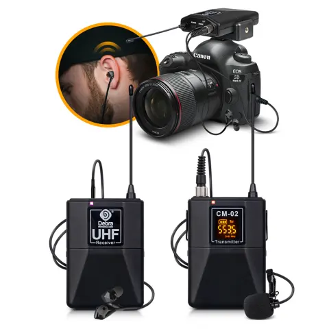 Wireless Microphone with Monitor Lavalier Camera Radio SLR Interview