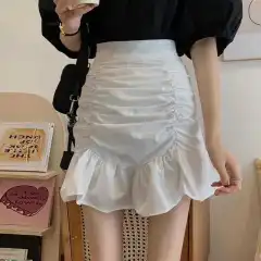 A-line Skirt With Pleated High Waist And Versatile Buttocks - White - View 1