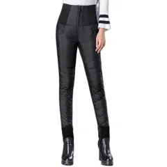 High Waist Down Pants Women's Outer Wear Thick Warm Down Cotton Pants - Black - View 1