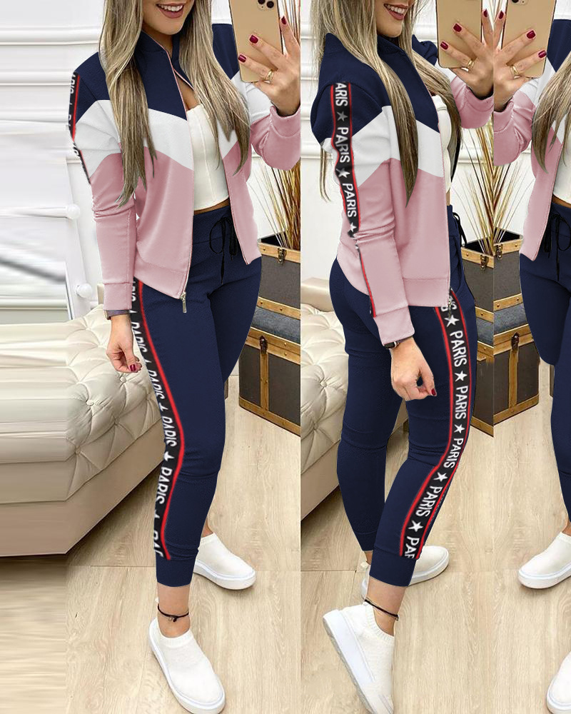 European And American Women's Color Contrast Stitching Webbing Suit