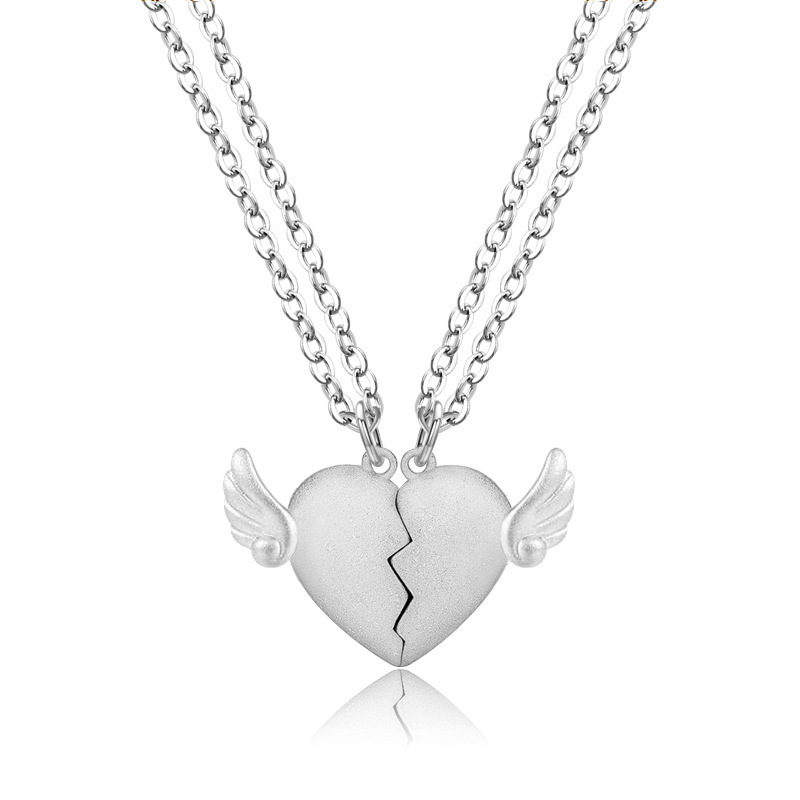 S925 Silver Plated Couple Heart Broken Heart Necklace