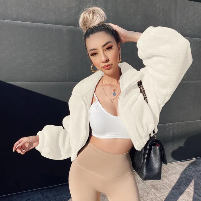 Plush Zipper Sweater Loose Western Style Long Sleeve Top Women's Clothing White - Shop at LoveMi