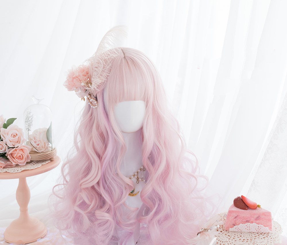 Harajuku Cute Girl Cute Wig Female Long Curly Hair Pink - Shop at LoveMi