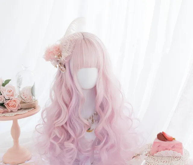 Harajuku Cute Girl Cute Wig Female Long Curly Hair Pink - Shop at LoveMi