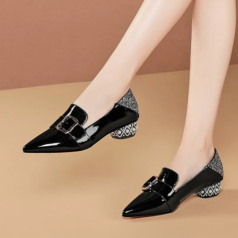 Women's Leather Plus Size Grete Mid-Heel Women's Shoes - Black