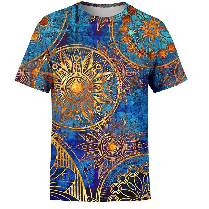 Men's Round Neck Short Sleeve T-shirt 3d Abstract Retro Pattern