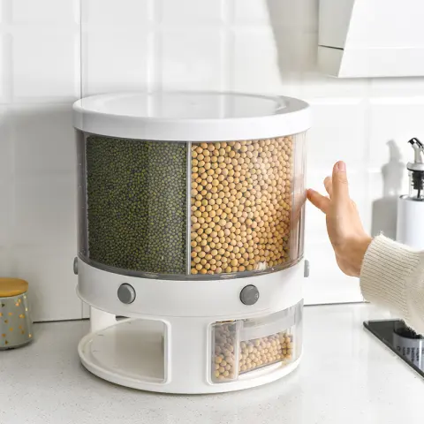 Food Storage Box Rotatable Multi-functional Dividing Rice Bucket Household