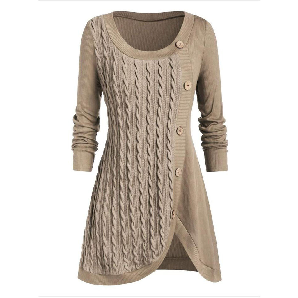 Irregular Stitching Knitted Sweater With Long-Sleeved Buttons