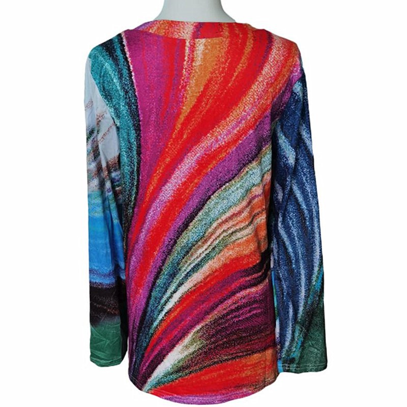 Loose Color Print Pullover Round Neck Long Sleeve Women's T-shirt