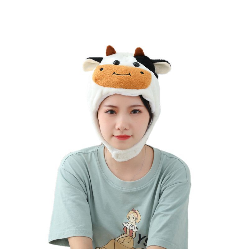 Plush Toy Animal Doll Short Cute Cow Head Cap