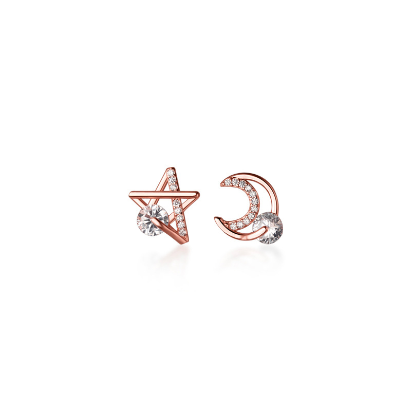Asymmetrical Diamond Hollow Star Moon Round Diamond Earrings
