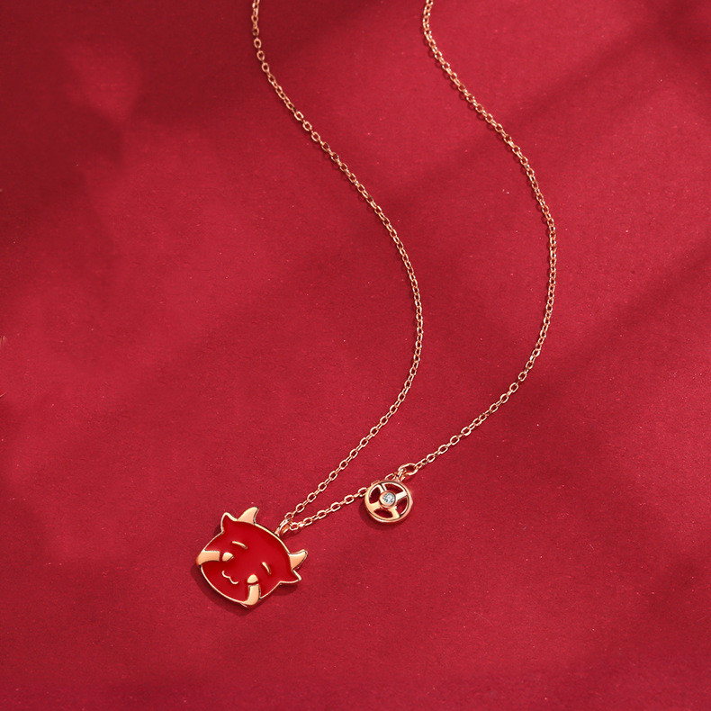 S925 Sterling Silver Female Thermochromic Cow Natal Year Necklace