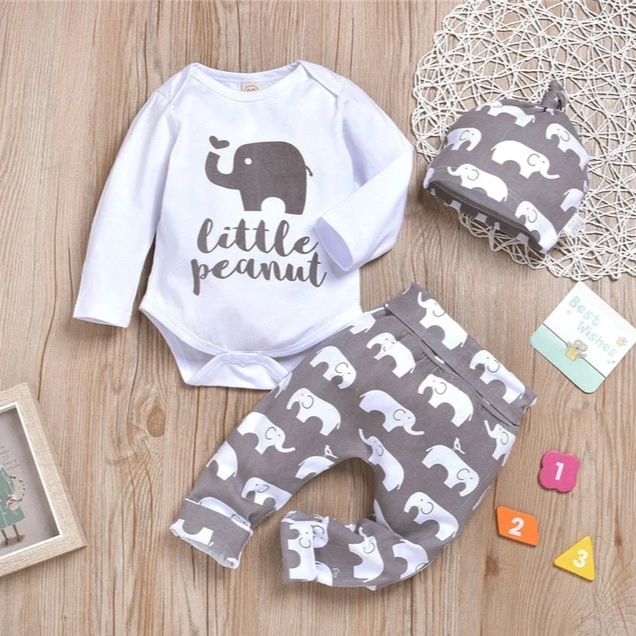 Autumn Hot Style Cotton Long Sleeve Elephant Print Trousers Hat