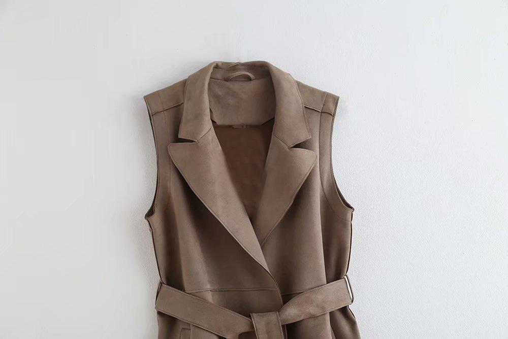 Women's Loose Suede Texture Lace Waistcoat Jacket