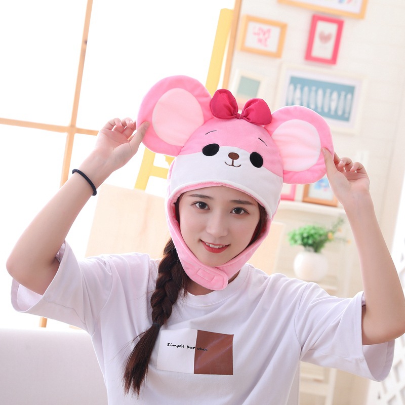 Cartoon Plush Short Bow Mouse Headgear Hat