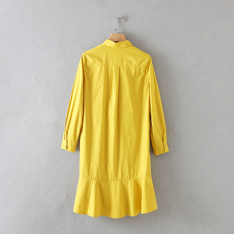Loose Lapel Long-Sleeved Shirt-Style Fishtail Dress