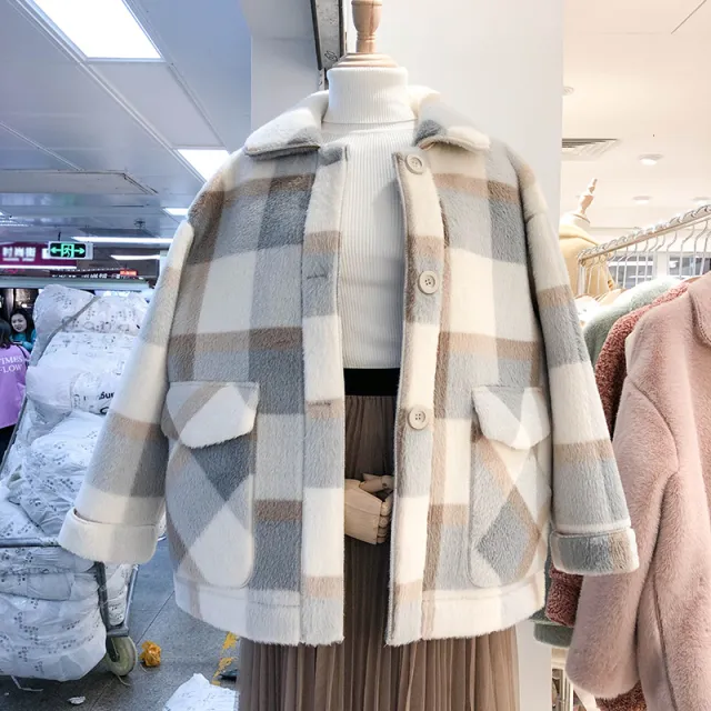 Ladies Fashion Wool Blend Faux Fur Coat Blue - Shop at LoveMi