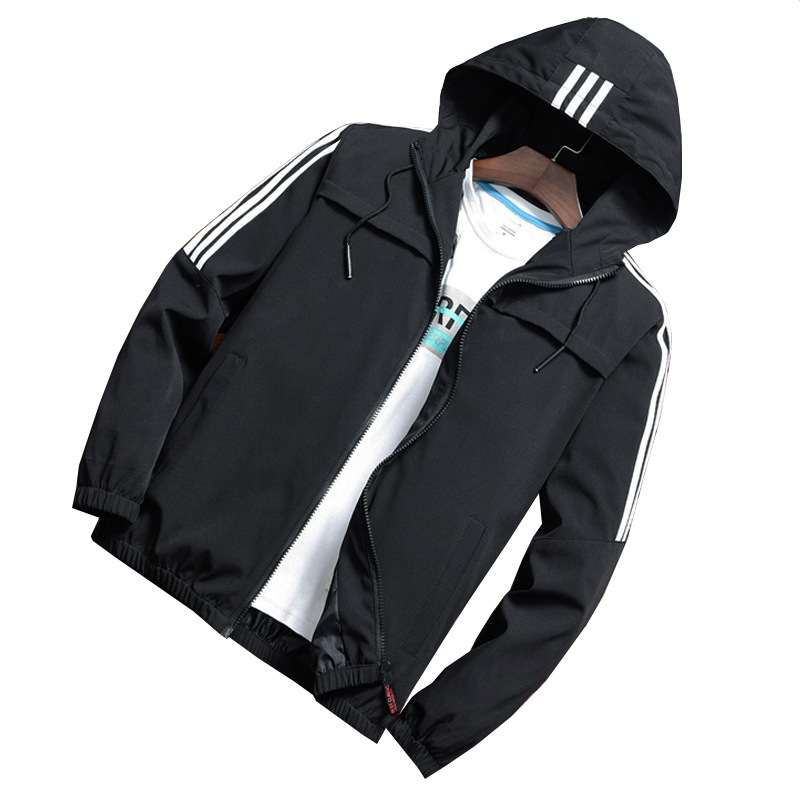 Three Bars Hooded Trendy Casual Jacket Men