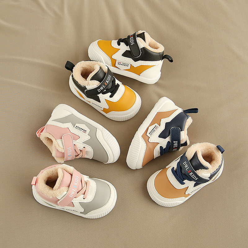 Toddler Shoes High Help Soft Soles Warm Cotton Shoes And Suede Leather Shoes For Infants Slip