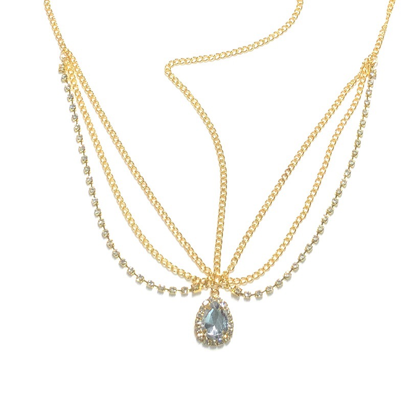 Crystalline Forehead Ornament With Falling Eyebrow Ethnic Headdress Gold - Shop at LoveMi