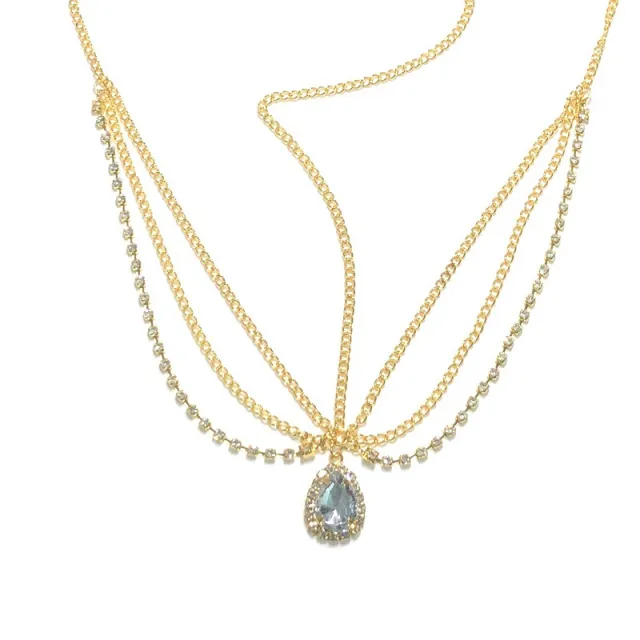 Crystalline Forehead Ornament With Falling Eyebrow Ethnic Headdress Gold - Shop at LoveMi