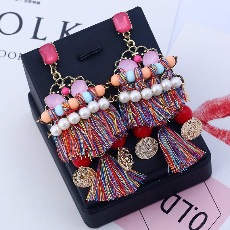 Rhinestone Tassel Color Handmade Earrings