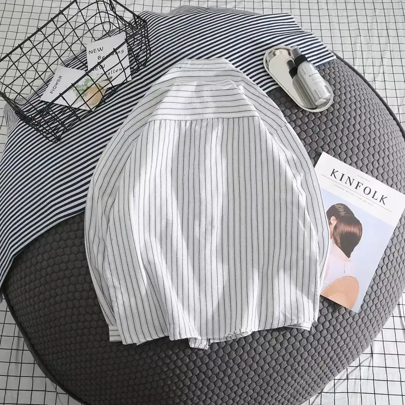 Striped White Shirt Men's Shirt Long Sleeve Casual Loose Coat