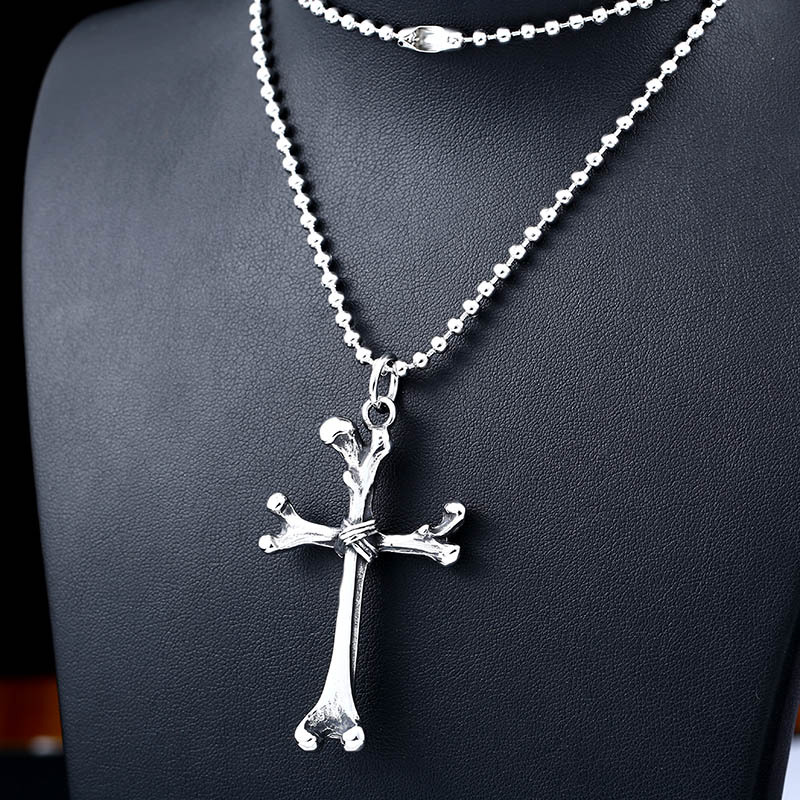 Vintage Titanium Steel Human Bone Cross Pendant