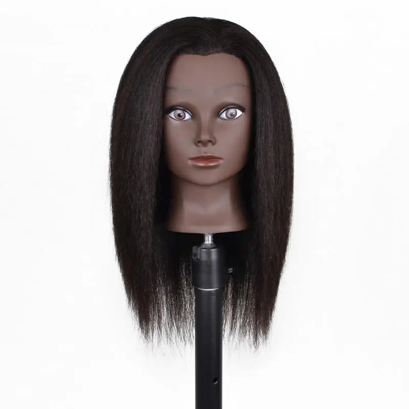 Real Hair Dark Skin Headform Black Mannequin