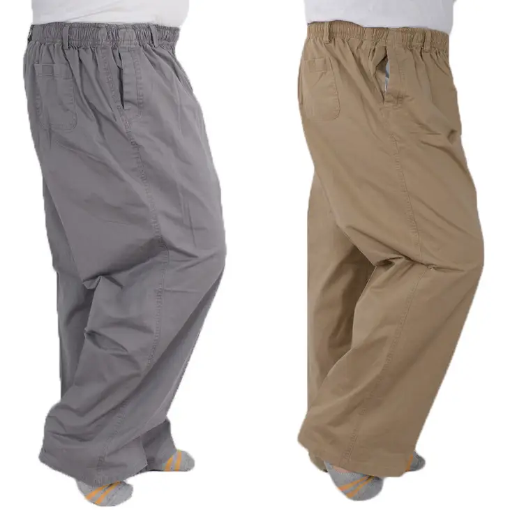 Plus Fat Plus Size Middle-aged Men's Thin Elastic High Waist Cotton Casual Trousers