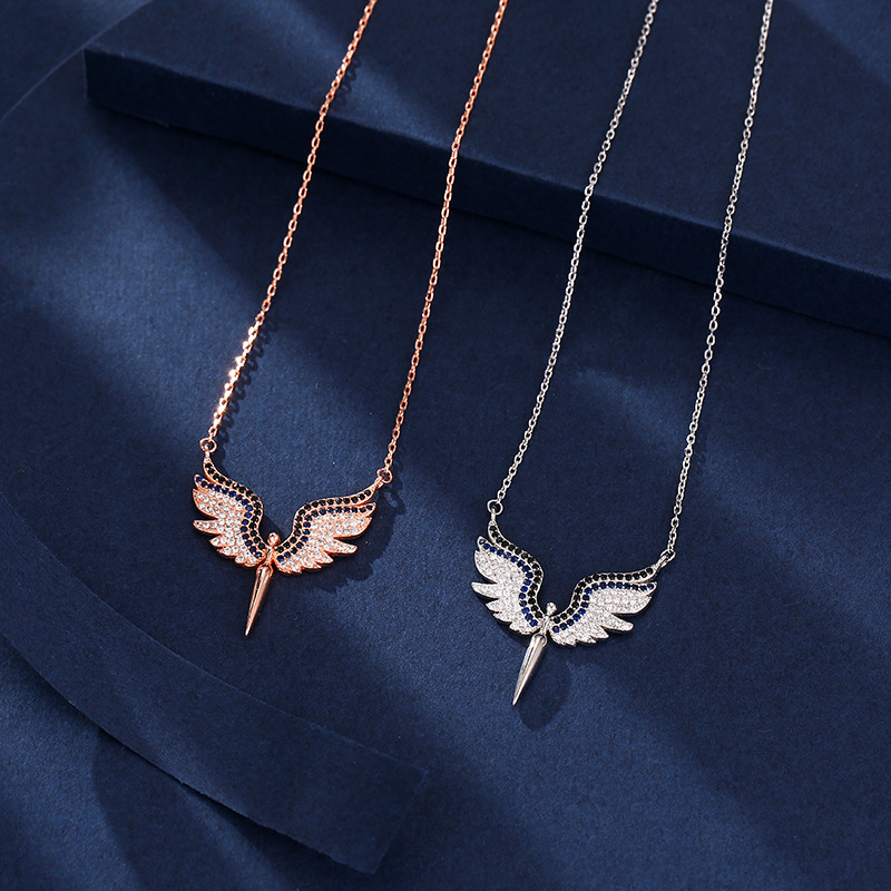 Micro-set Fancy Diamond Angel Wings Necklace