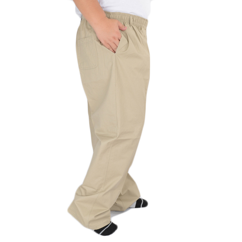 Plus Fat Plus Size Middle-aged Men's Thin Elastic High Waist Cotton Casual Trousers