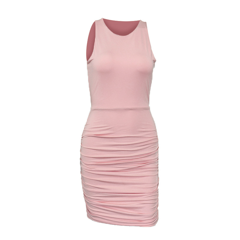 Women's Fashion Sleeveless Hollow  Back Pleated Short Skirt