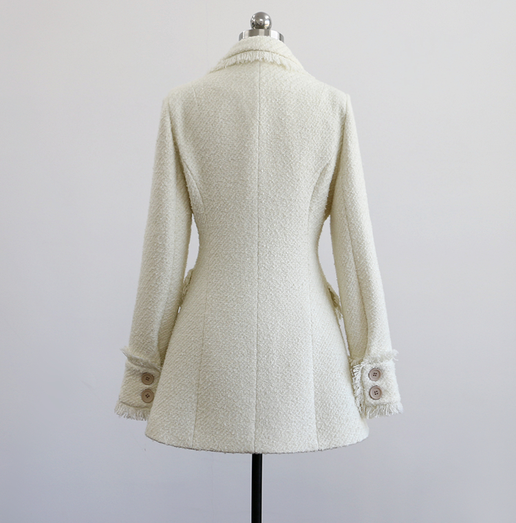 Suit Collar Solid Double-Breasted NET Mid-Length Coat