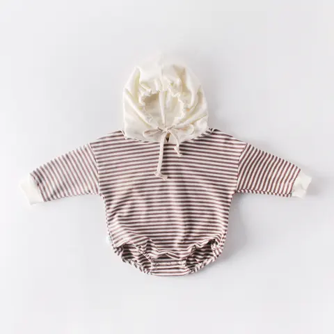 Autumn Baby Striped Clothes Hooded One-piece Hatching Climbing Suit