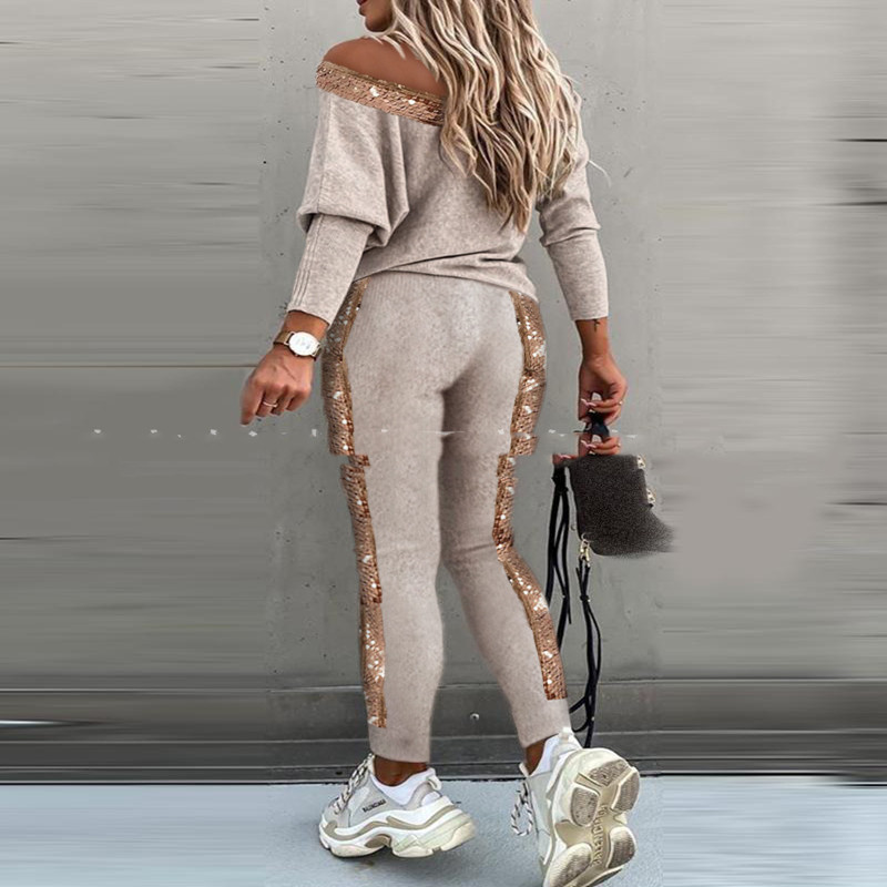 European And American V-Neck Sequin Stitching Suit