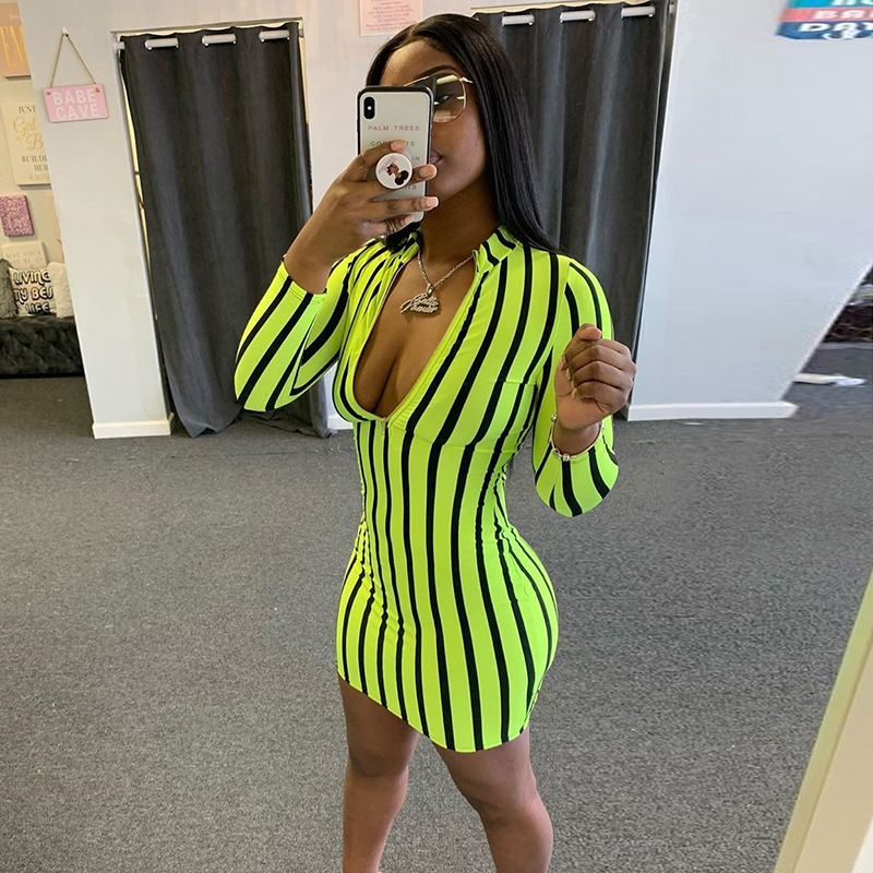 Summer Fashion Color Contrast Striped Print Dress