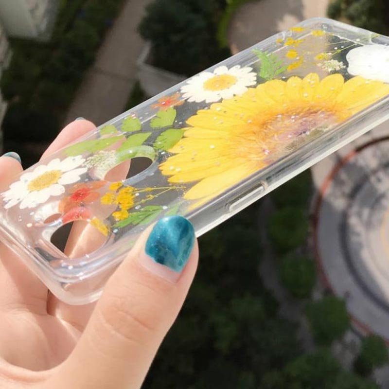 Anti-Drop Soft Sunflower Real Flower Phone Case