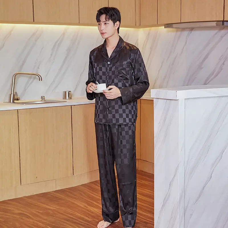 Men's Imitation Silk Spot Thin Pajamas Dad