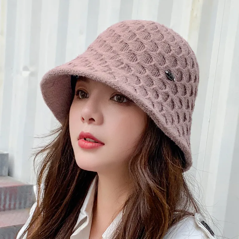 Women's Solid Color Knitted Dome Bucket Hat - Purple
