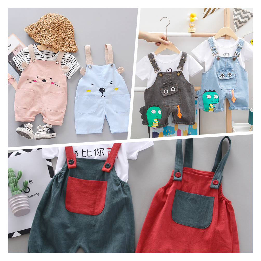 Children's Round Neck Pullover Short Sleeve Bib Two-Piece Suit