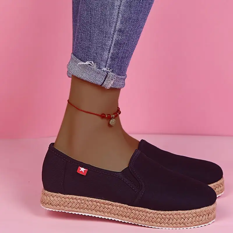 Lazy Casual Straw Woven Breathable Ultralight Canvas Shoes Women Shoes