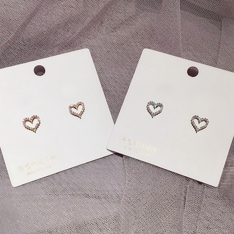 Simple and Versatile Temperament Full Diamond Zircon Micro Inlaid Heart-shaped Earrings