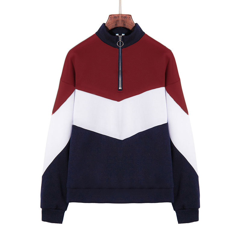 Casual Three-color Stitching Stand-up Collar Long-sleeved Sweater