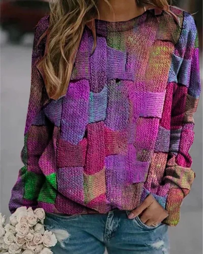 European And American New Printed Faded Sweater