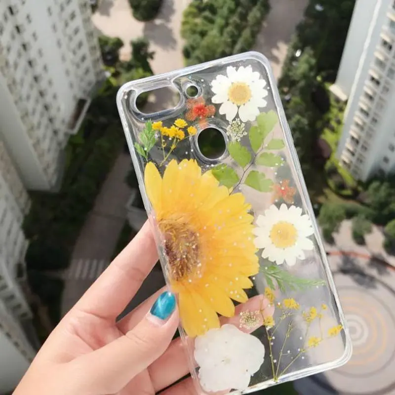 Anti-Drop Soft Sunflower Real Flower Phone Case