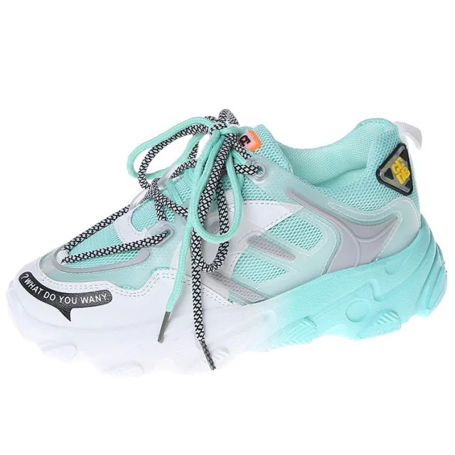 Gradient Rainbow Platform Daddy Shoes Women Green - Shop at LoveMi