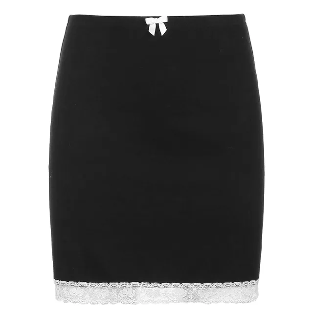 Lace and Lace Elastic Short Skirt With Hip Wrap For Women's A Line Skirt Black - Shop at LoveMi