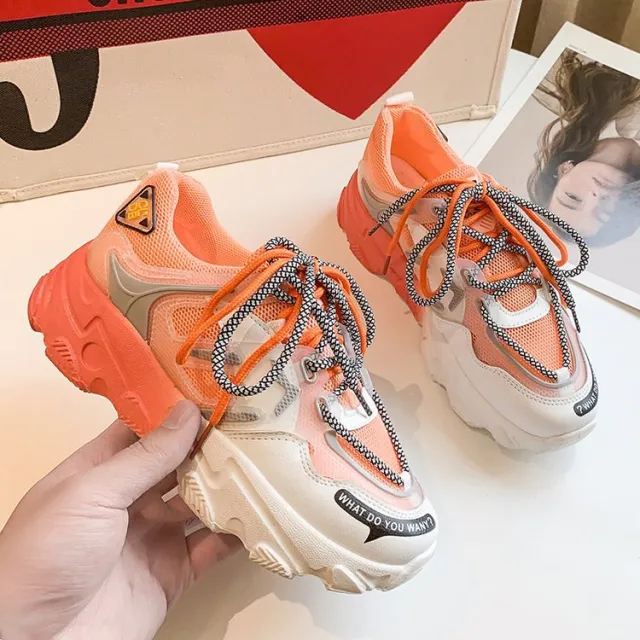 Gradient Rainbow Platform Daddy Shoes Women Orange - Shop at LoveMi