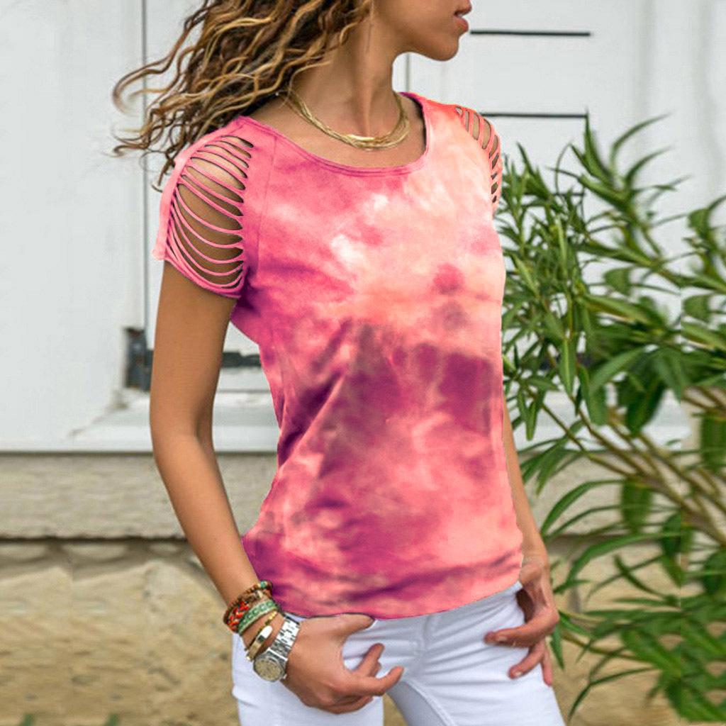 Ladies Tie-Dye Hole Burnt Strapless T-shirt